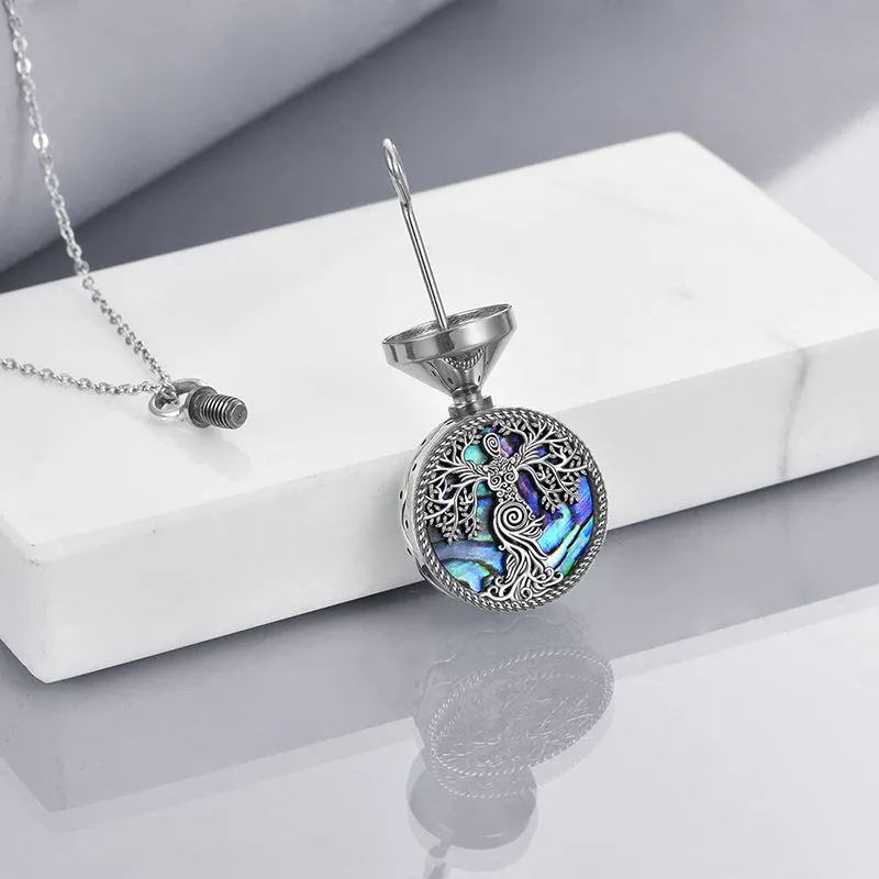 Tree of Life Urn Necklaces for Ashes Sterling Silver Abalone Shell Tree of Life Cremation Jewelry Memory Gift for Women