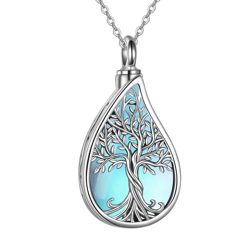 Tree of Life Urn Necklaces for Ashes Sterling Silver Abalone Shell Tree of Life Cremation Jewelry Memory Gift for Women