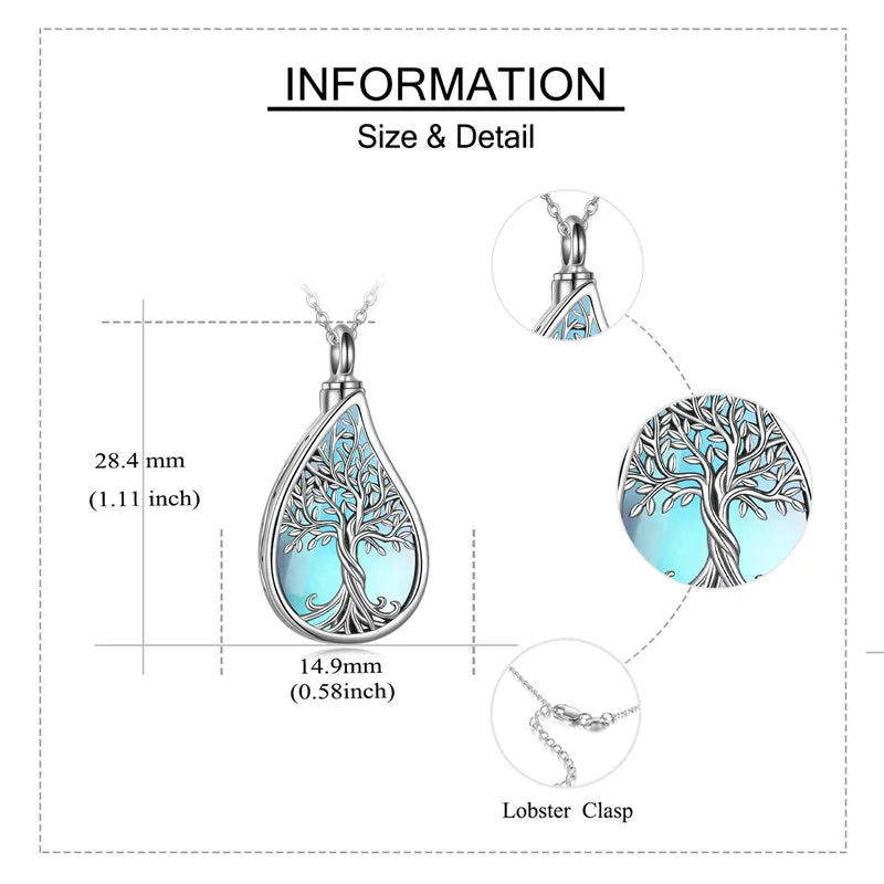 Tree of Life Urn Necklaces for Ashes Sterling Silver Abalone Shell Tree of Life Cremation Jewelry Memory Gift for Women