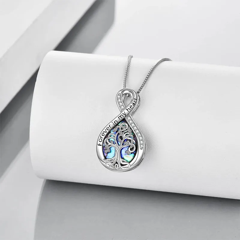 Tree of Life Urn Necklaces for Ashes Sterling Silver Abalone Shell Tree of Life Cremation Jewelry Memory Gift for Women