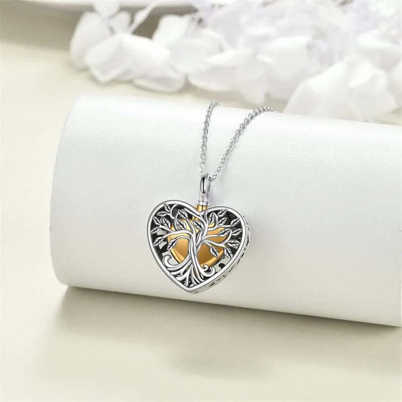 Tree of Life Urn Necklaces for Ashes Sterling Silver Abalone Shell Tree of Life Cremation Jewelry Memory Gift for Women