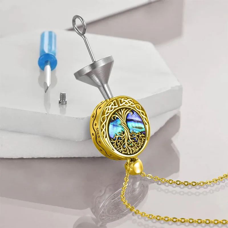 Tree of Life Urn Necklaces for Ashes Sterling Silver Abalone Shell Tree of Life Cremation Jewelry Memory Gift for Women