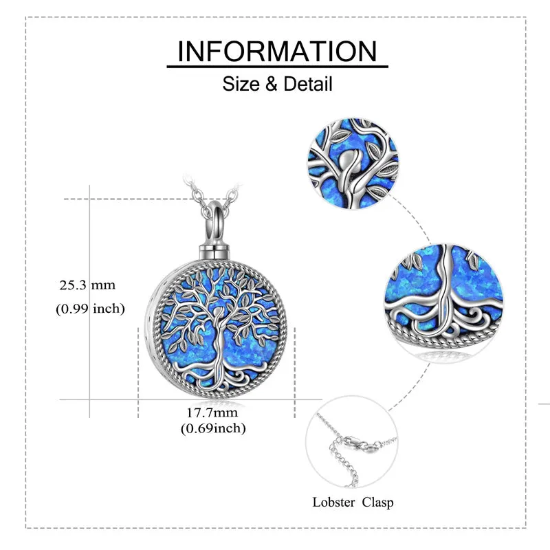 Tree of Life Urn Necklaces for Ashes Sterling Silver Abalone Shell Tree of Life Cremation Jewelry Memory Gift for Women