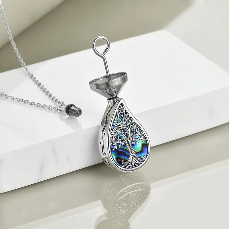 Tree of Life Urn Necklaces for Ashes Sterling Silver Abalone Shell Tree of Life Cremation Jewelry Memory Gift for Women