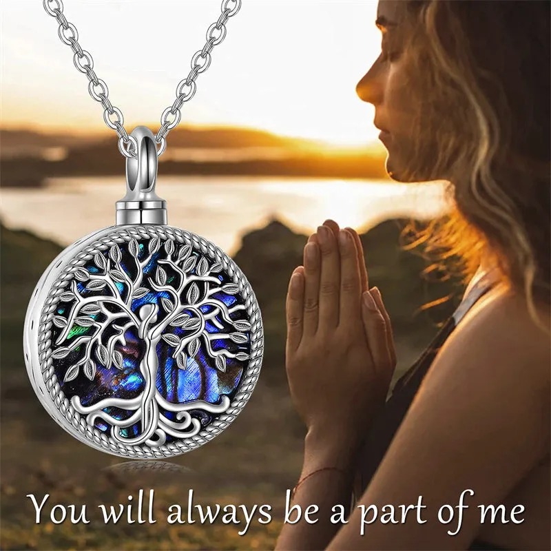 Tree of Life Urn Necklaces for Ashes Sterling Silver Abalone Shell Tree of Life Cremation Jewelry Memory Gift for Women