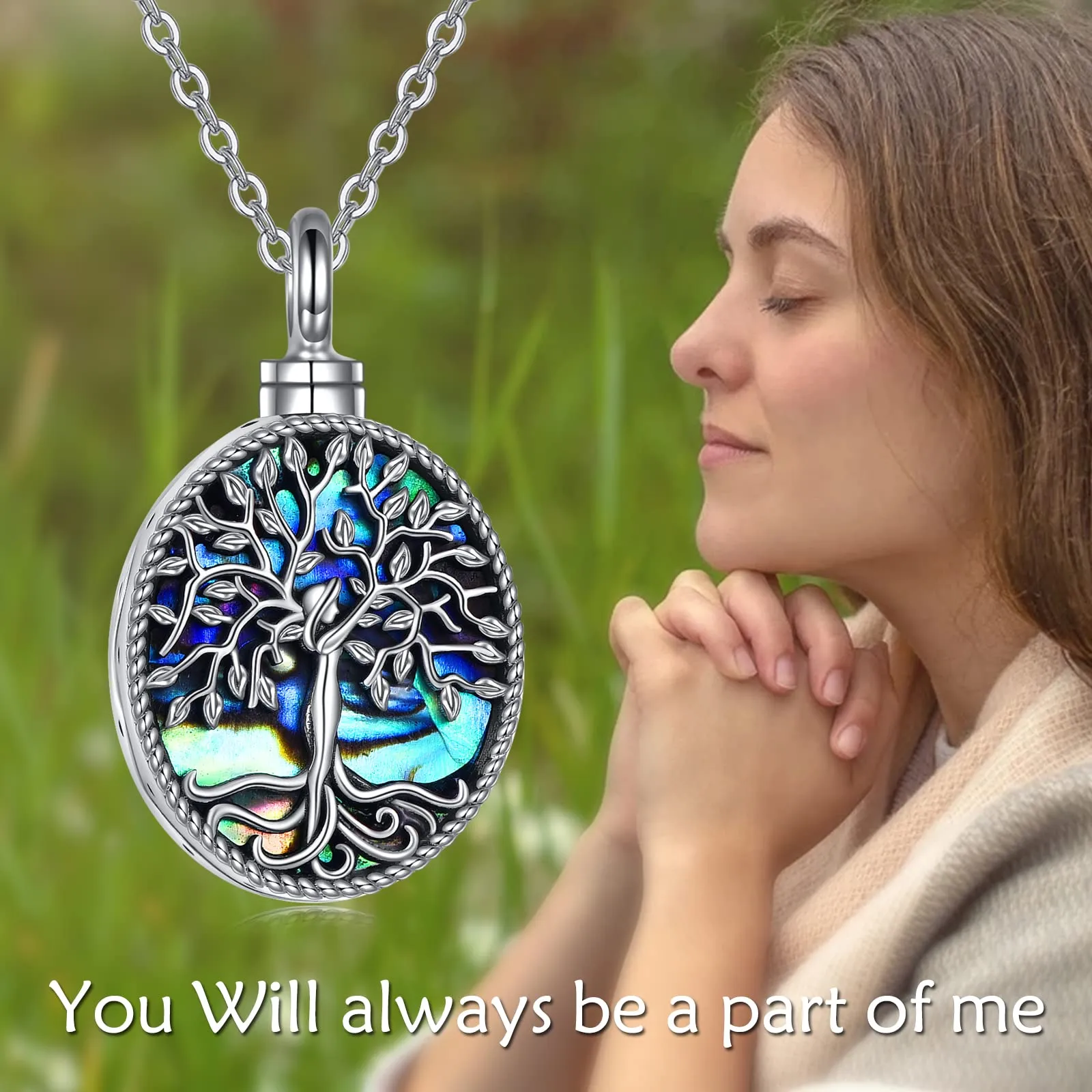 Tree of Life Urn Necklaces for Ashes Sterling Silver Abalone Shell Tree of Life Cremation Jewelry Memory Gift for Women