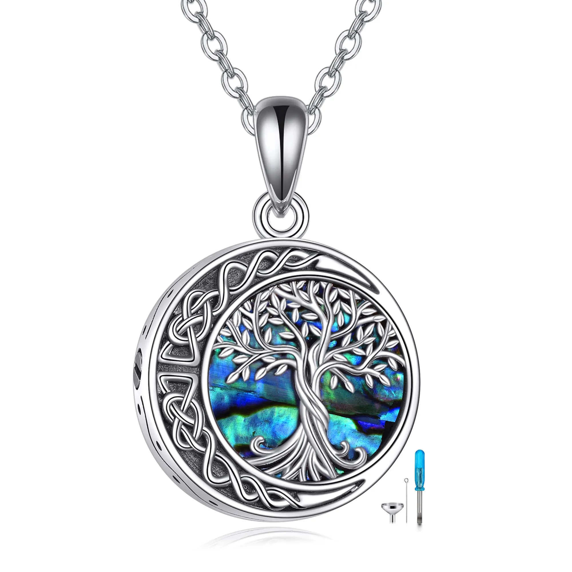 Tree of Life Urn Necklaces for Ashes Sterling Silver Abalone Shell Tree of Life Cremation Jewelry Memory Gift for Women