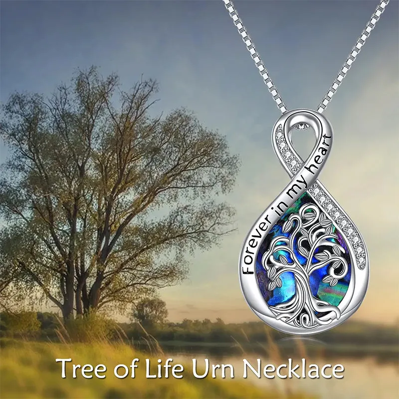 Tree of Life Urn Necklaces for Ashes Sterling Silver Abalone Shell Tree of Life Cremation Jewelry Memory Gift for Women