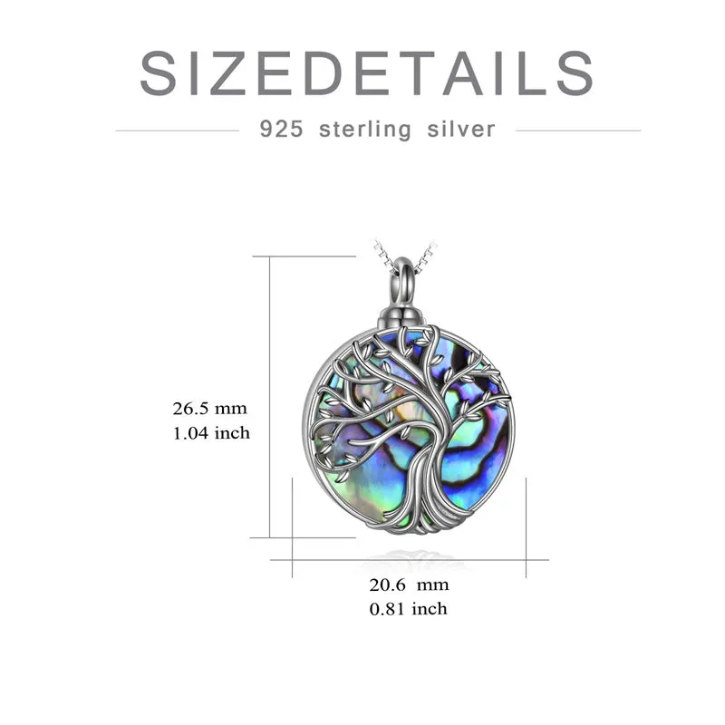 Tree of Life Urn Necklaces for Ashes Sterling Silver Abalone Shell Tree of Life Cremation Jewelry Memory Gift for Women