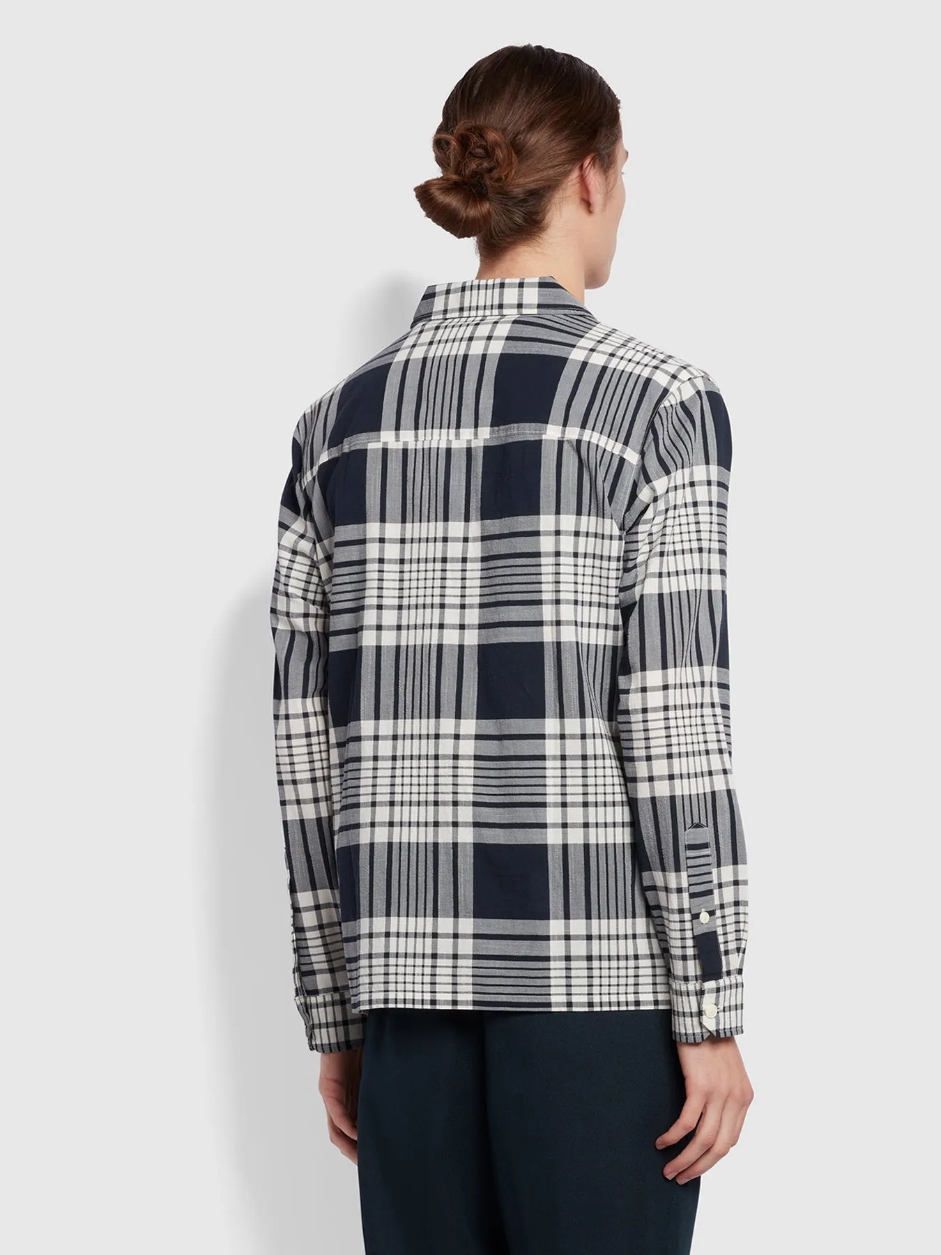 Trestles Relaxed Fit Long Sleeve Crepe Check Overshirt In True Navy