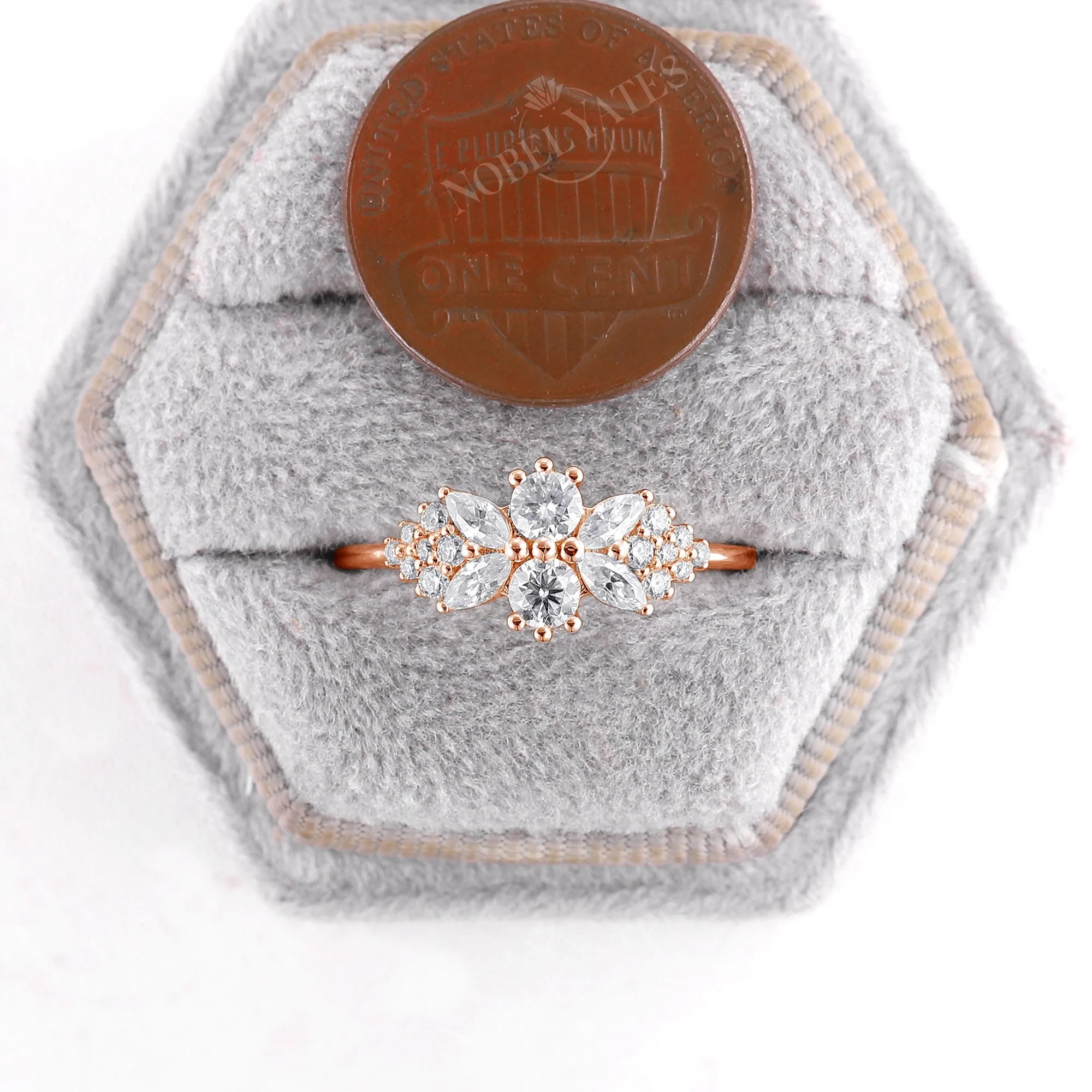 Unique Moissanite Engagement Ring Side Stone Rose Gold