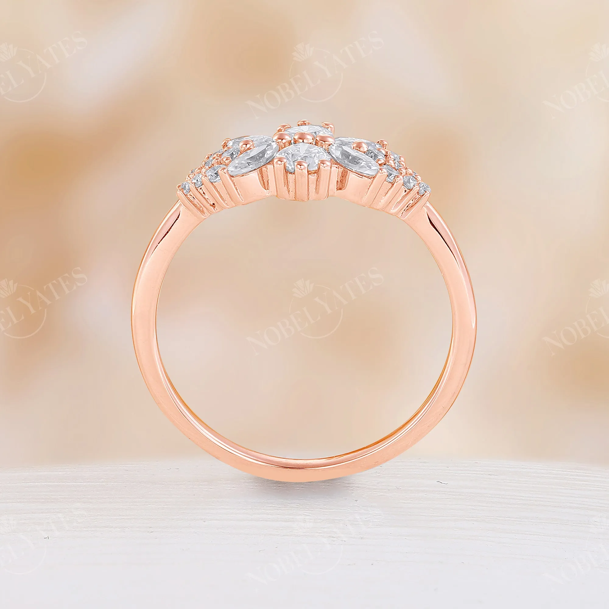 Unique Moissanite Engagement Ring Side Stone Rose Gold