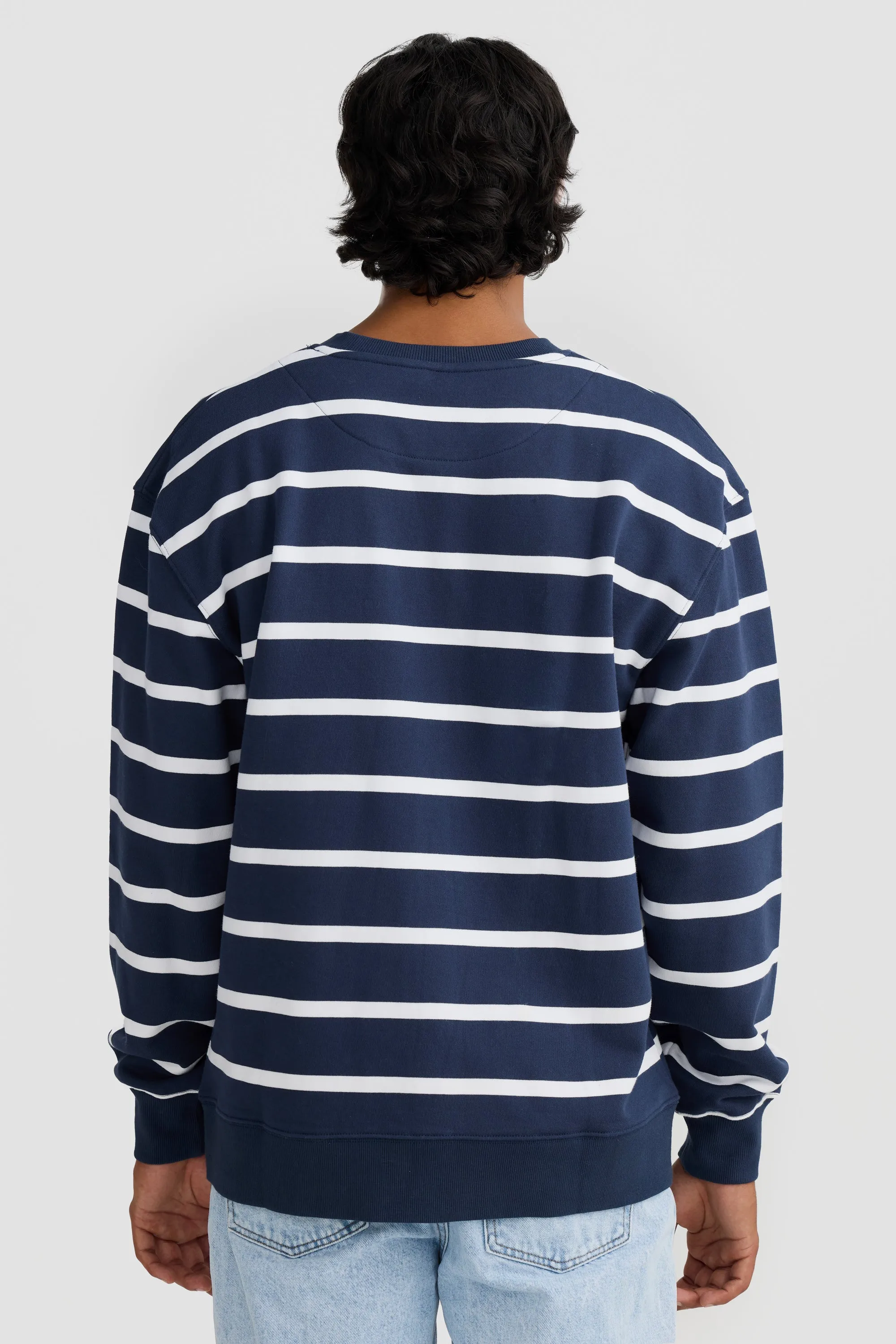 Unisex Striped Crew Navy