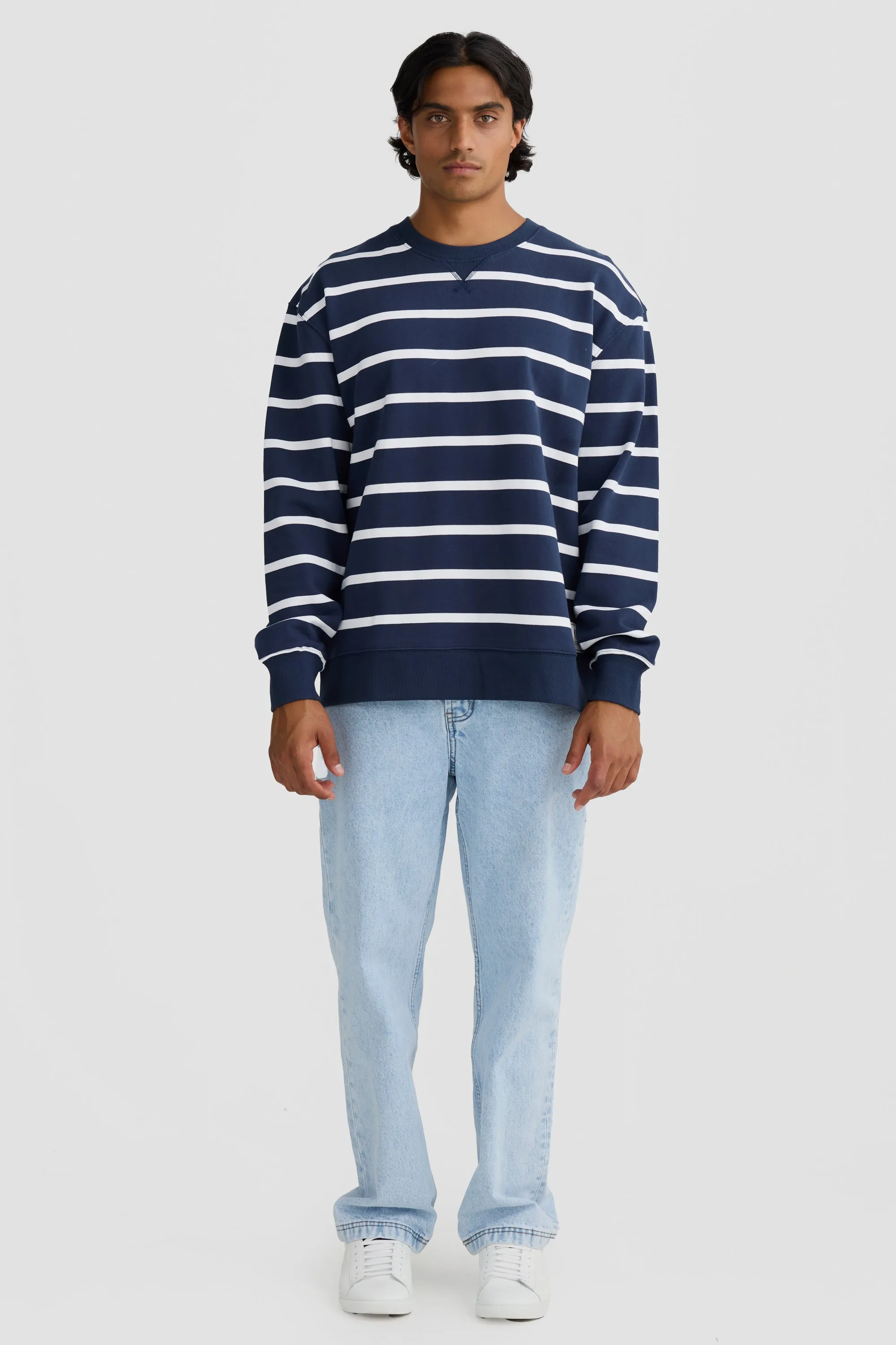 Unisex Striped Crew Navy