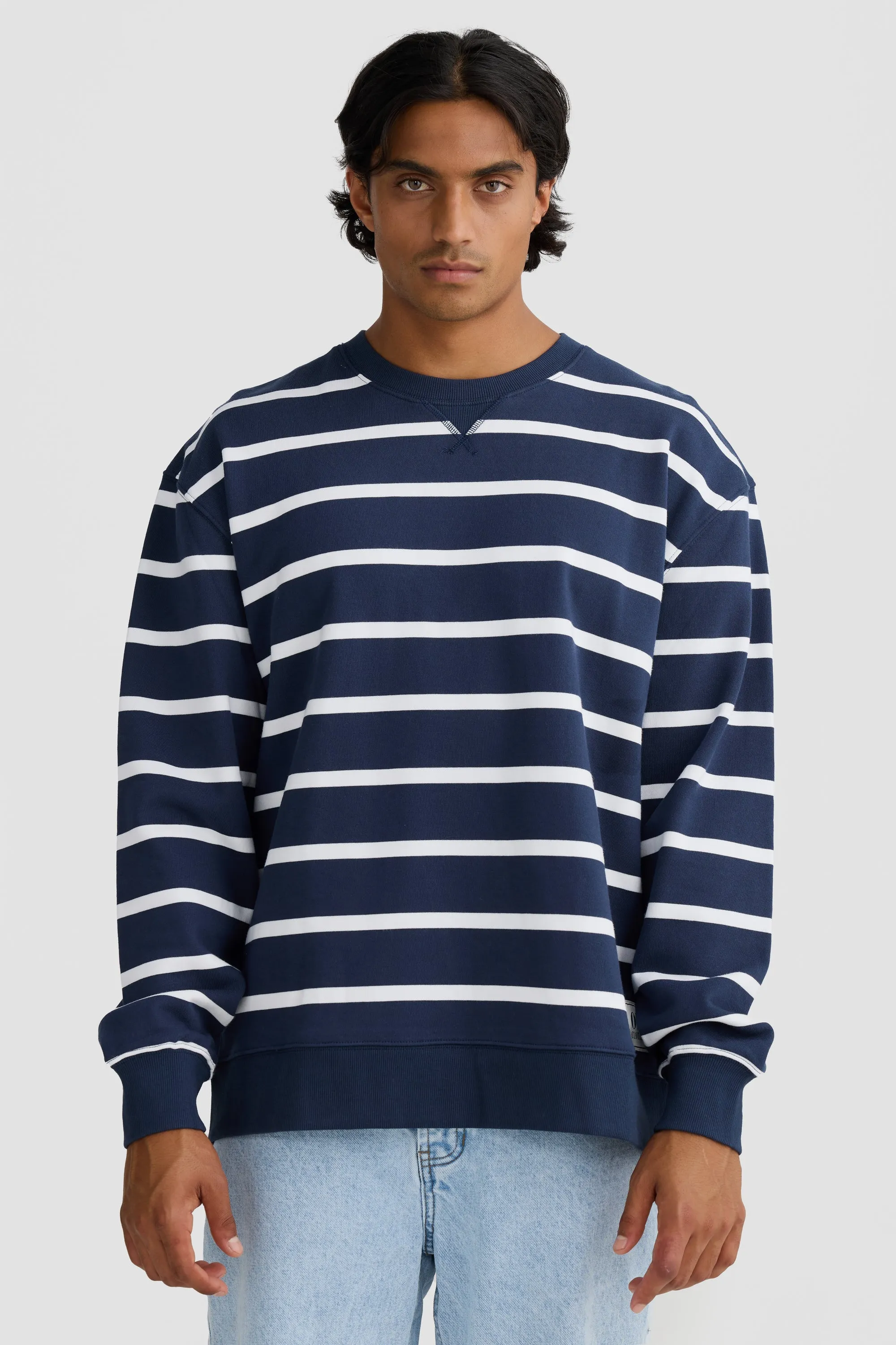 Unisex Striped Crew Navy