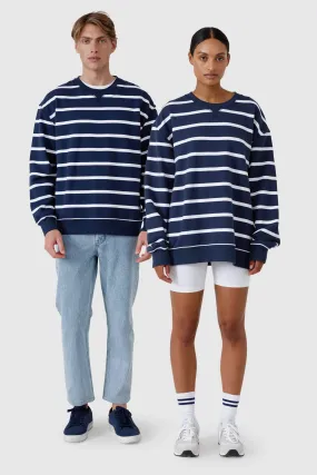 Unisex Striped Crew Navy