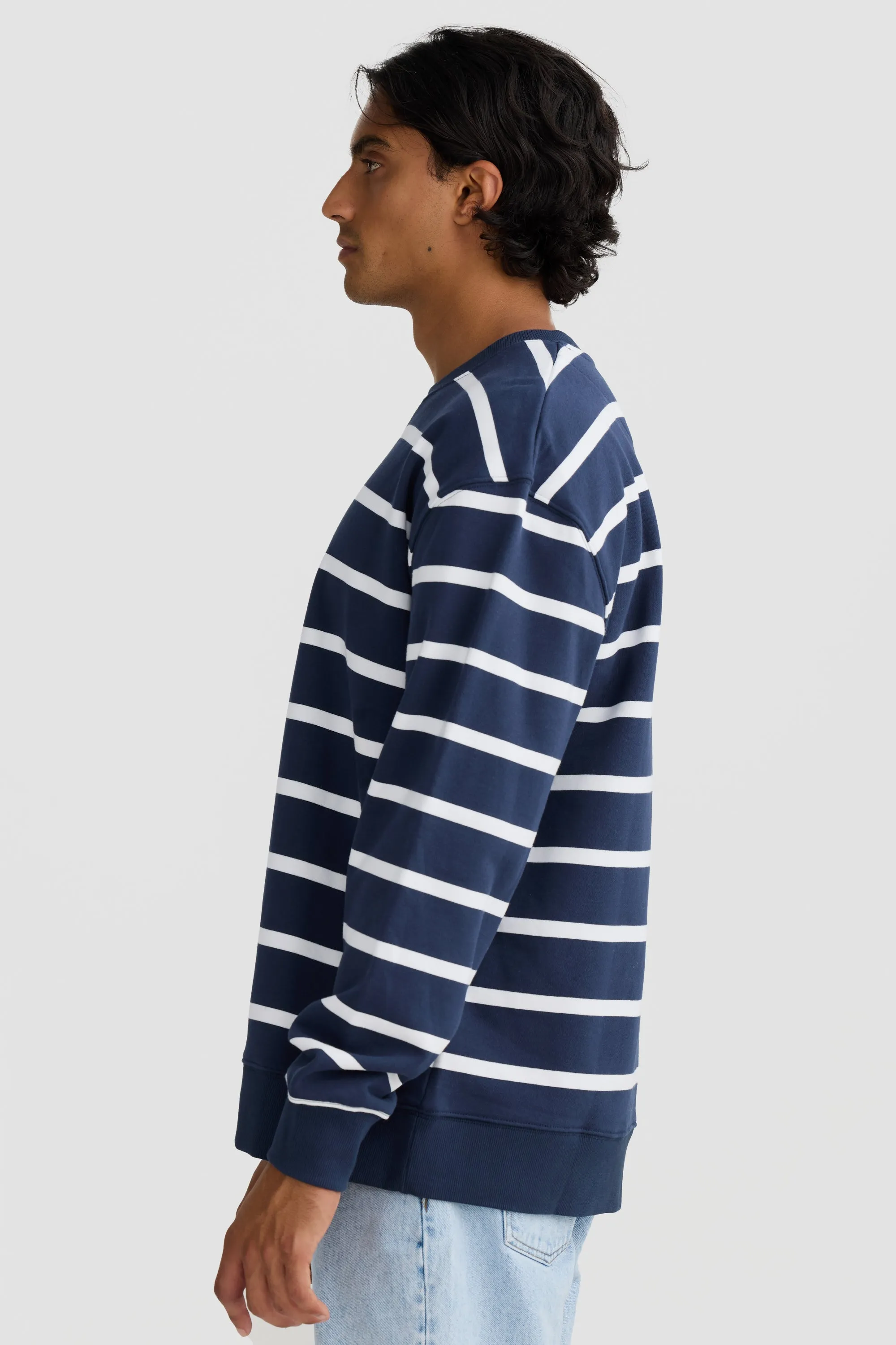 Unisex Striped Crew Navy