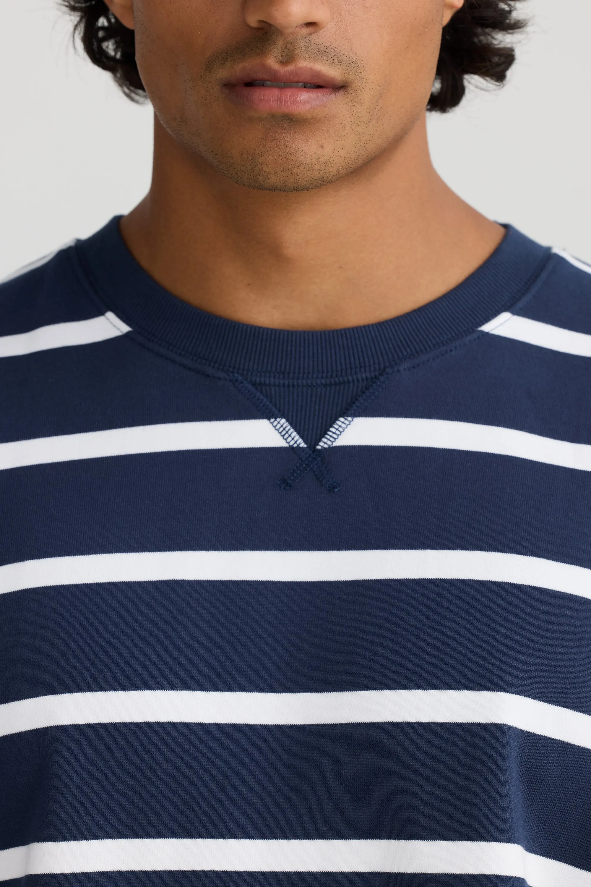 Unisex Striped Crew Navy