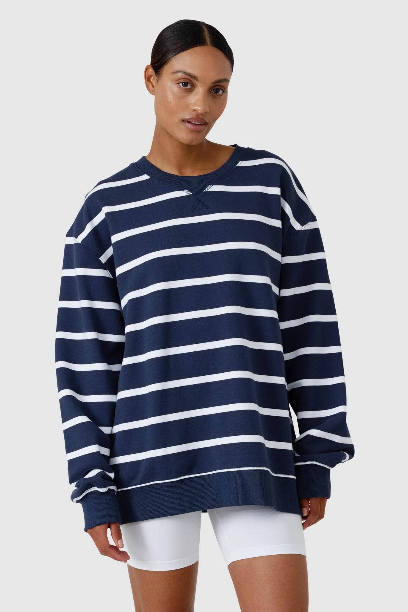 Unisex Striped Crew Navy