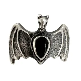 V I N T A G E // flight mammal / sterling silver and black stone bat ring / size 5.75-6