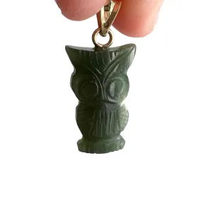 V I N T A G E // parliamentary youth / 14k and carved green stone owl / a pendant