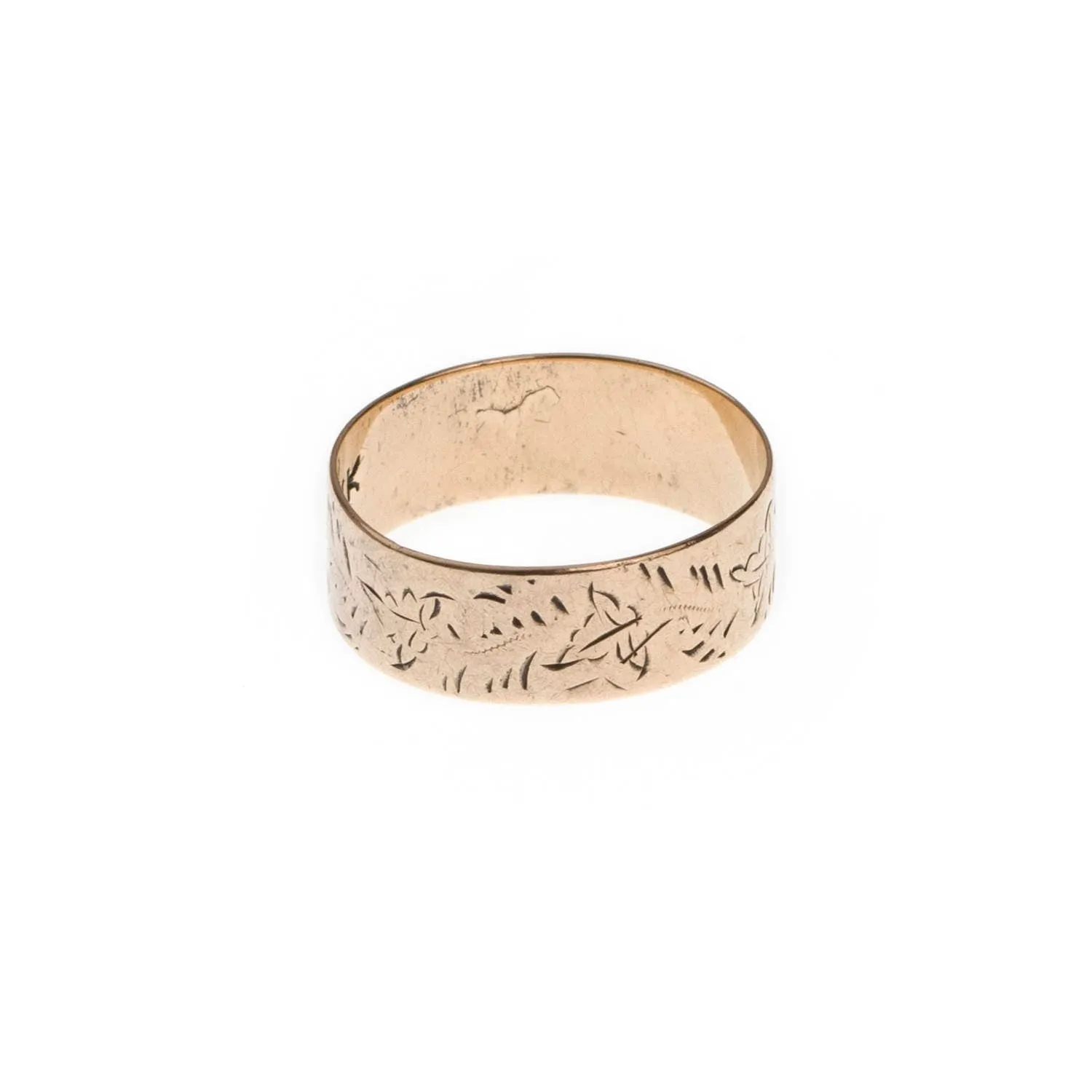 V I N T A G E / sweetest ivy / engraved leaves cigar band / size 6.75 / 10k patterned wedding band