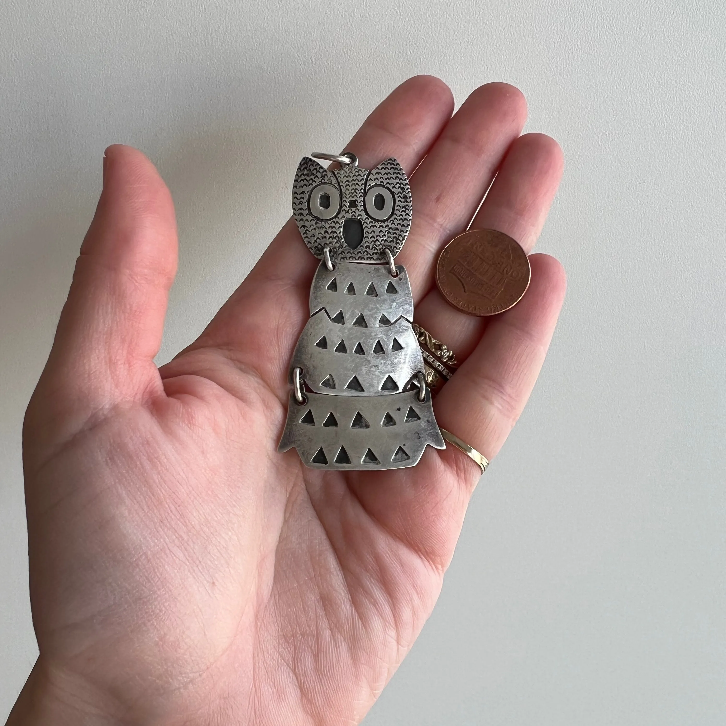 V I N T A G E // wiggly owl / sterling silver Mario Taxco articulated owl / a large pendant