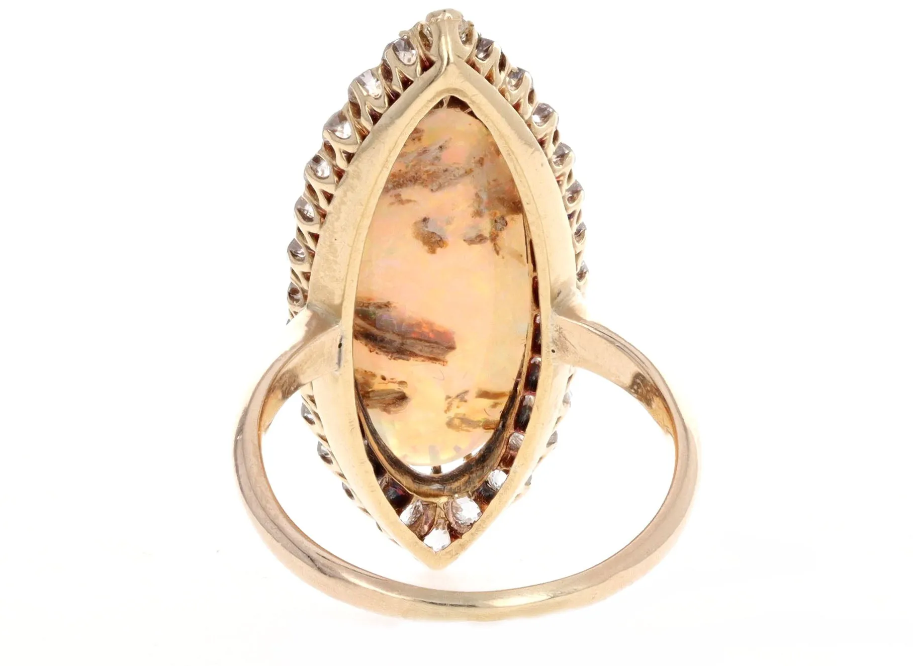 Victorian 14K Yellow Gold 5 Carat Ethiopian Opal & Old European Diamond Halo Ring