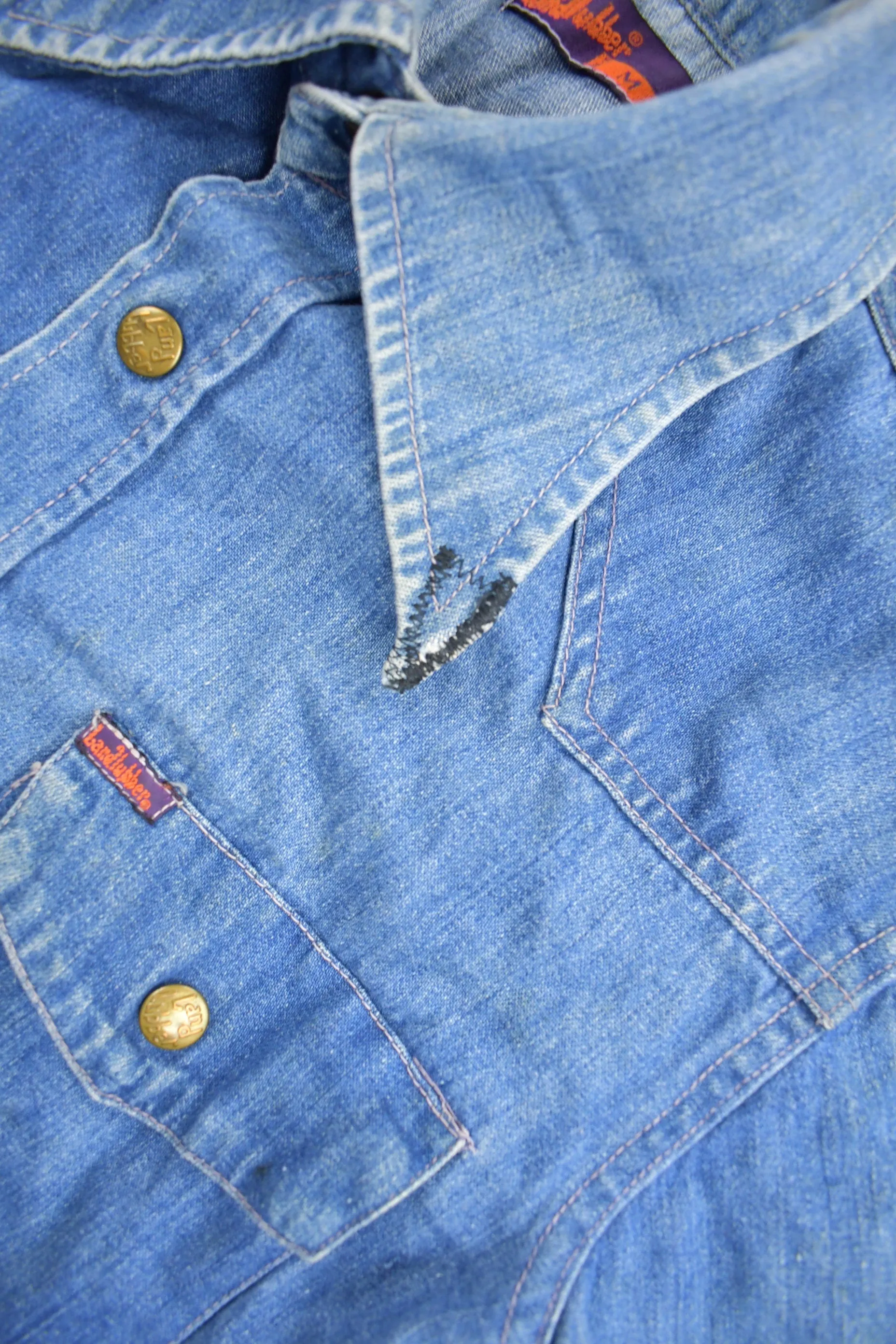 Vintage 1970s Land Hubber Denim Button Up Shirt / 1970s Button Up / Vintage Flannel / True Vintage / Snap Button