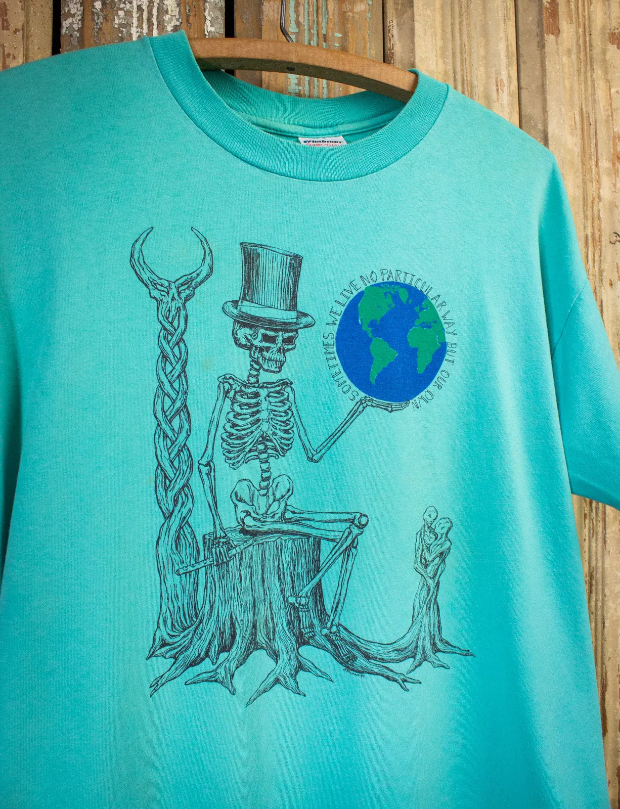 Vintage Grateful Dead Eyes of the World Concert T Shirt 1990 Teal Large