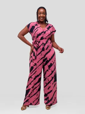 Vivo Ava Jumpsuit - Pink / Black Mistari Diagonal Print