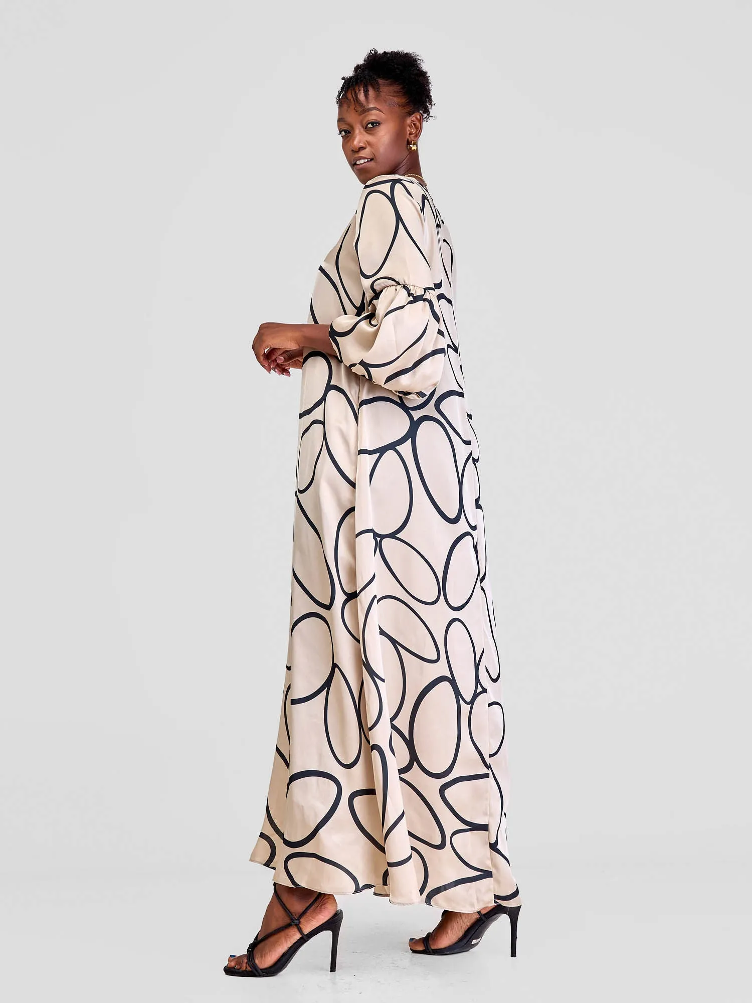 Vivo Hanabi Tent Maxi Dress - Taupe Koto Print