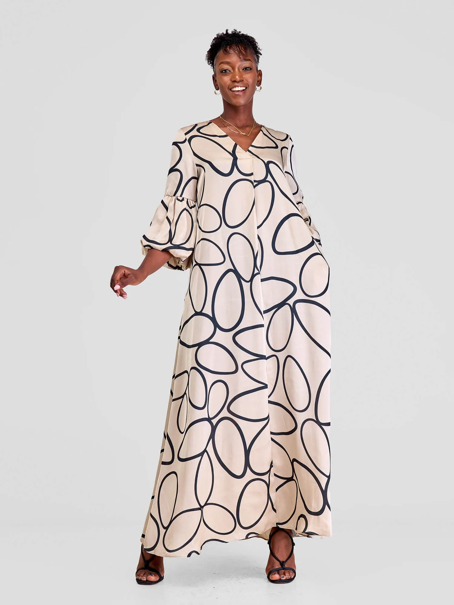 Vivo Hanabi Tent Maxi Dress - Taupe Koto Print