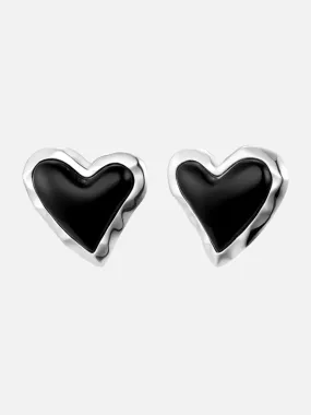 Whitney Statement Heart Earrings: Sterling Silver Plating   Onyx