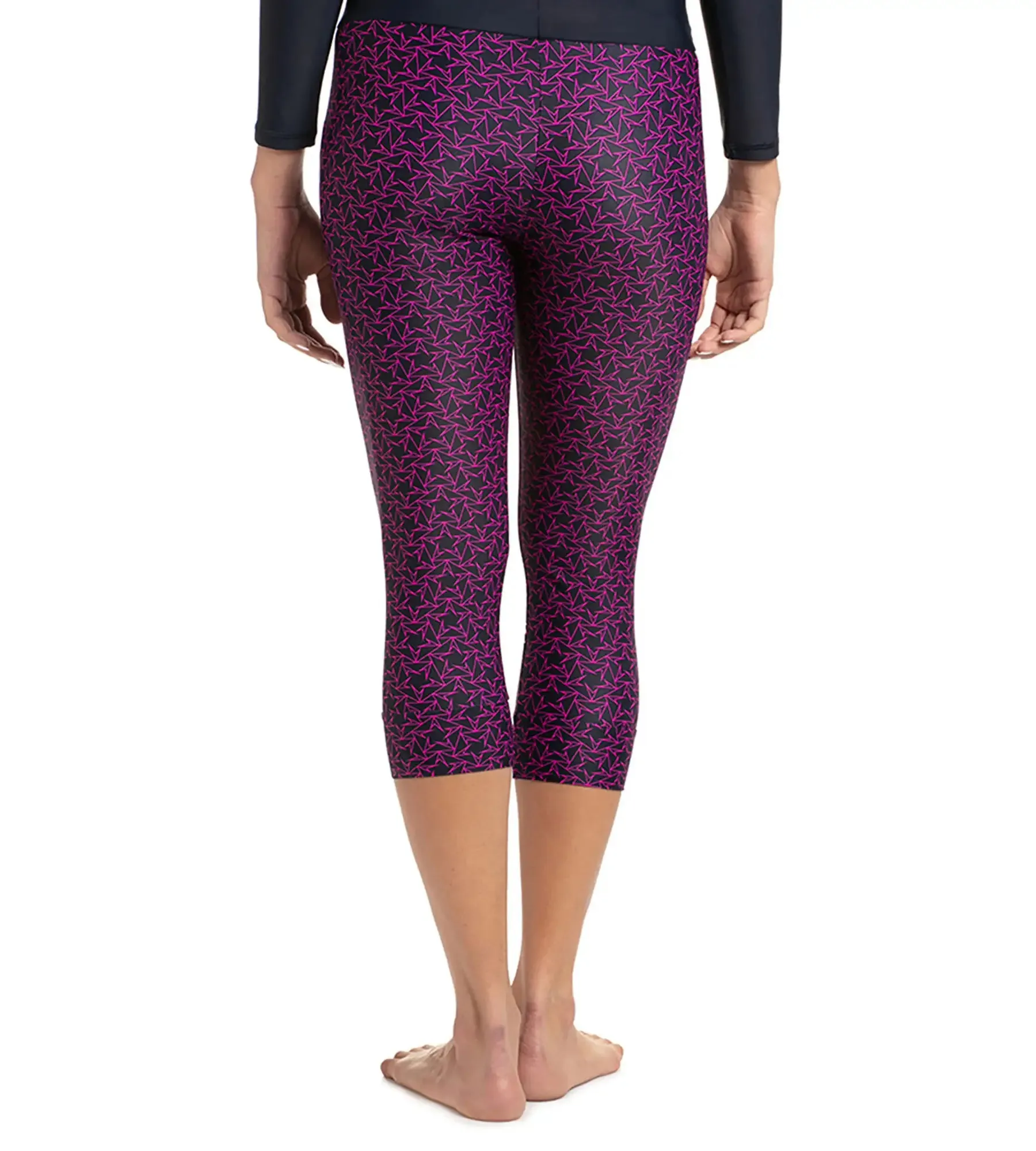 Women's Printed Contrast Swim Capri   - True Navy & Electric Pink