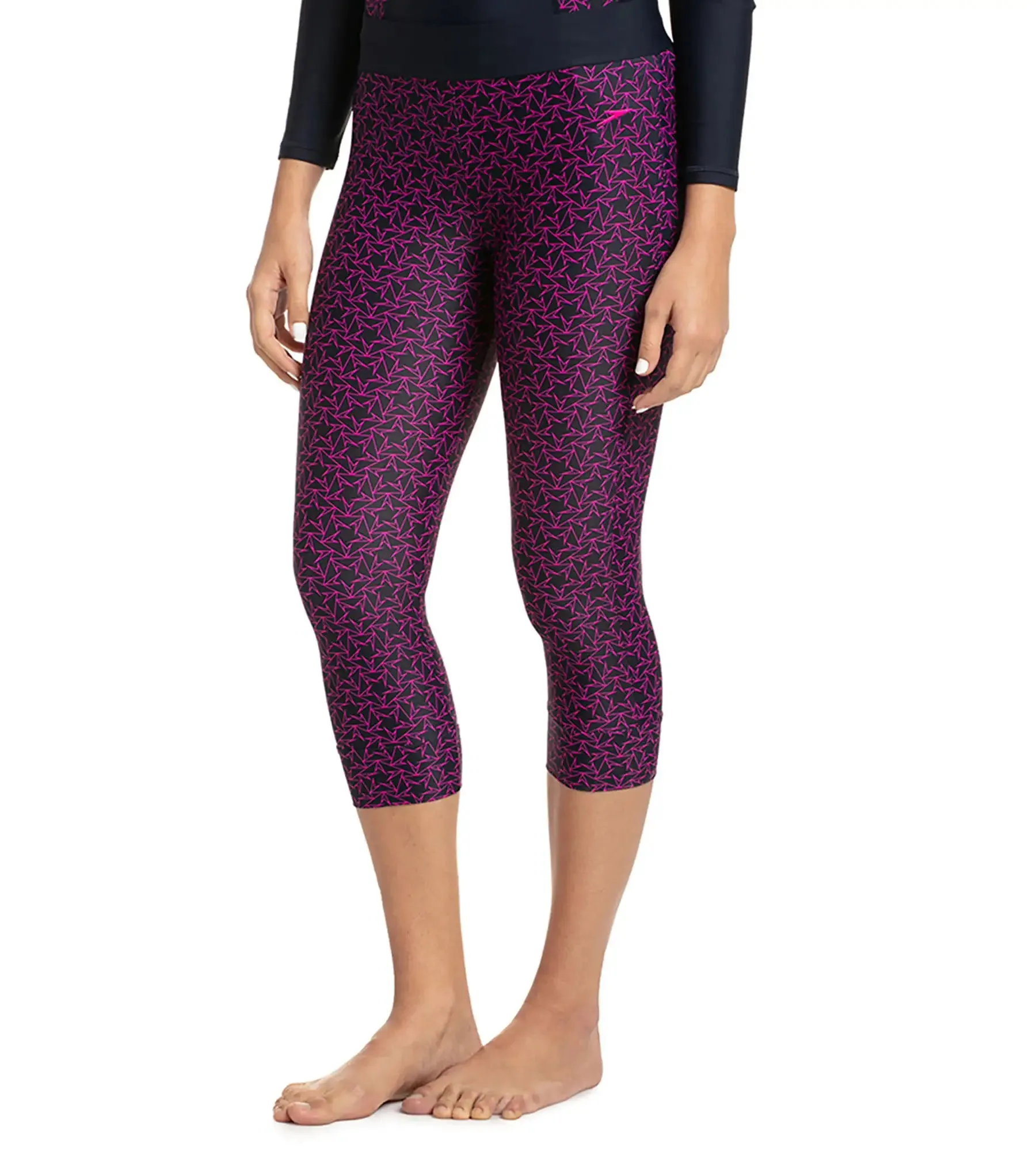 Women's Printed Contrast Swim Capri   - True Navy & Electric Pink