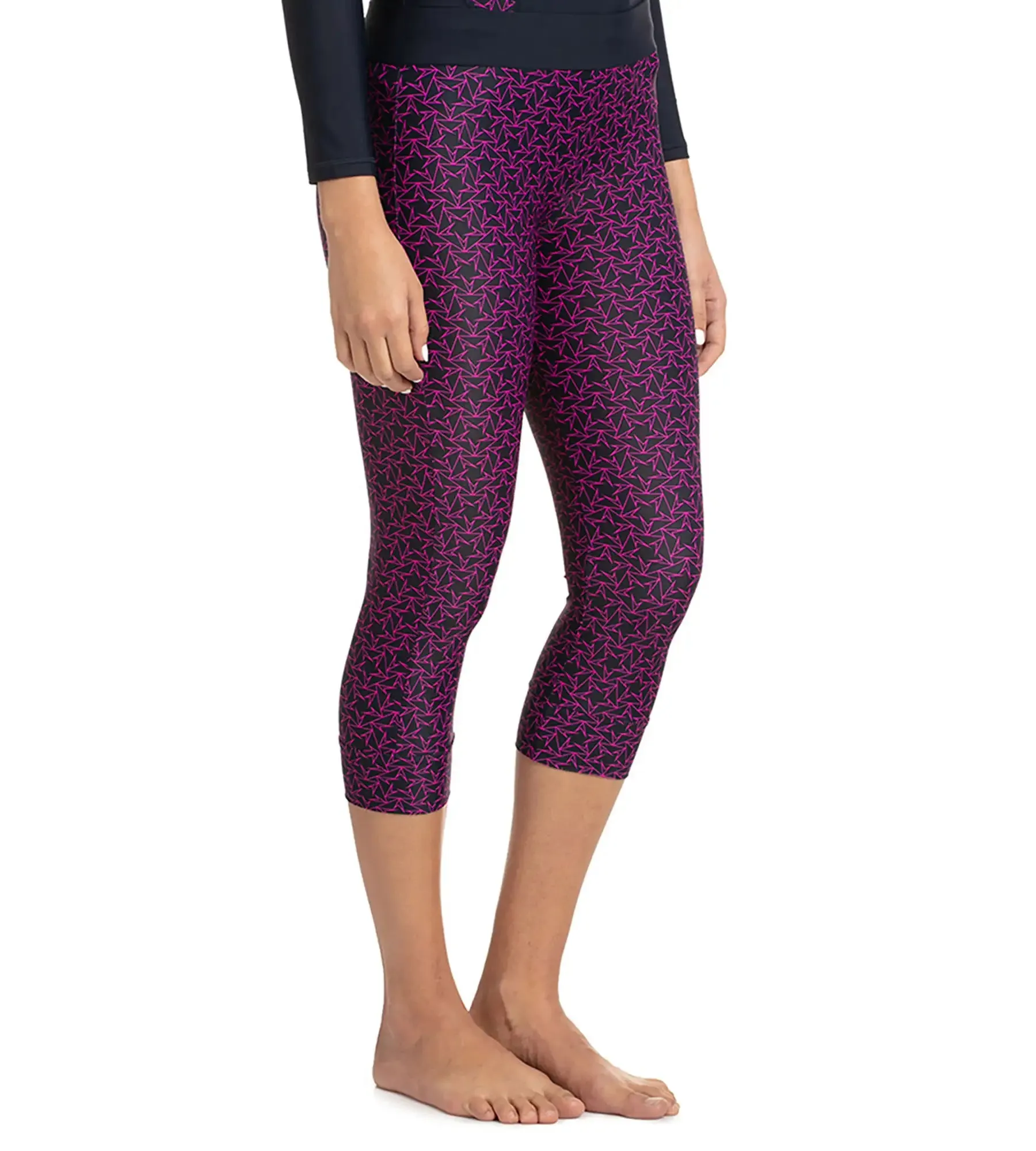 Women's Printed Contrast Swim Capri   - True Navy & Electric Pink