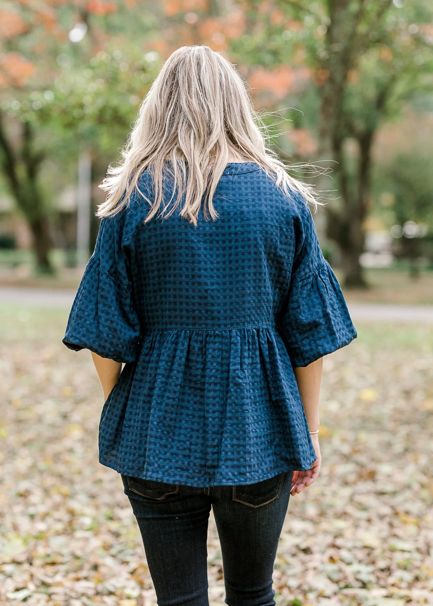 X Blue Tone on Tone Plaid Top